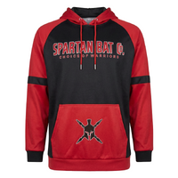 Red and black hoodie with Spartan logo and text on a white background