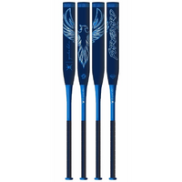 Four blue baseball bats with a logo on a white background