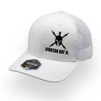 White cap with Spartan Bat Co. logo on a white background