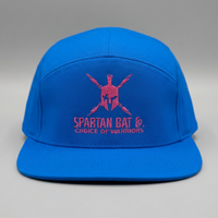 Blue cap with Spartan logo and text on a gray background