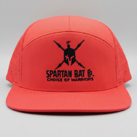 Red cap with black Spartan logo and text on a gray background