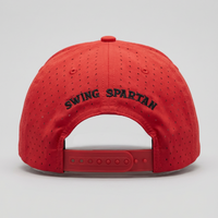 Red cap with 'SWING SPARTAN' text on a gray background