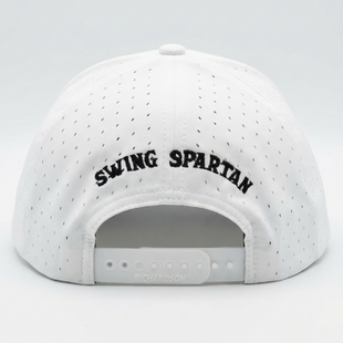 White cap with 'SWING SPARTAN' text on a light gray background