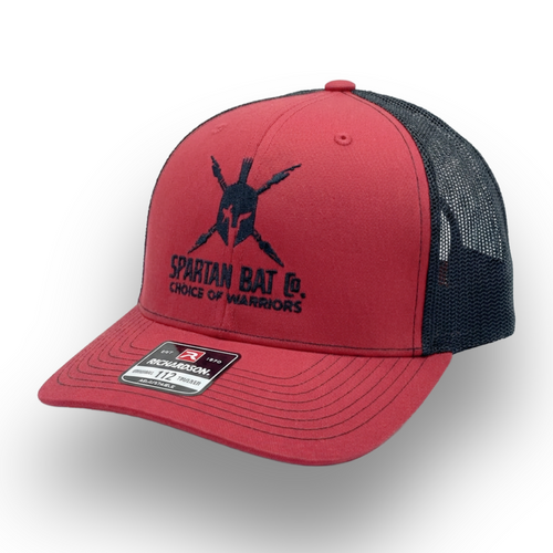 Red and black cap with Spartan Bar Co. logo on a white background