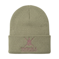 Green beanie with Spartan Battle logo on a white background