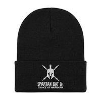 Black beanie with Spartan Bat Co. logo on a white background