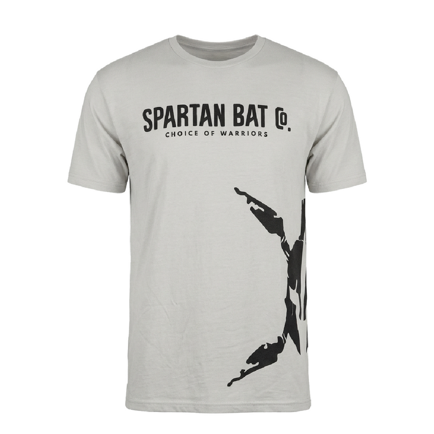 Gray t-shirt with black Spartan logo and text on a white background