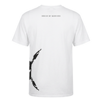 White t-shirt with black silhouette design and 'Choice of Warriors' text on a white background
