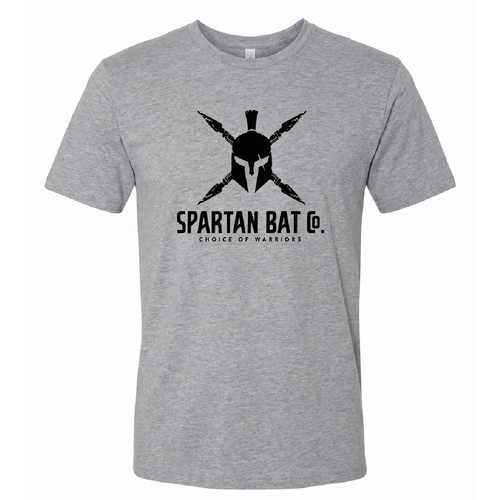 Gray t-shirt with Spartan logo and text on a white background