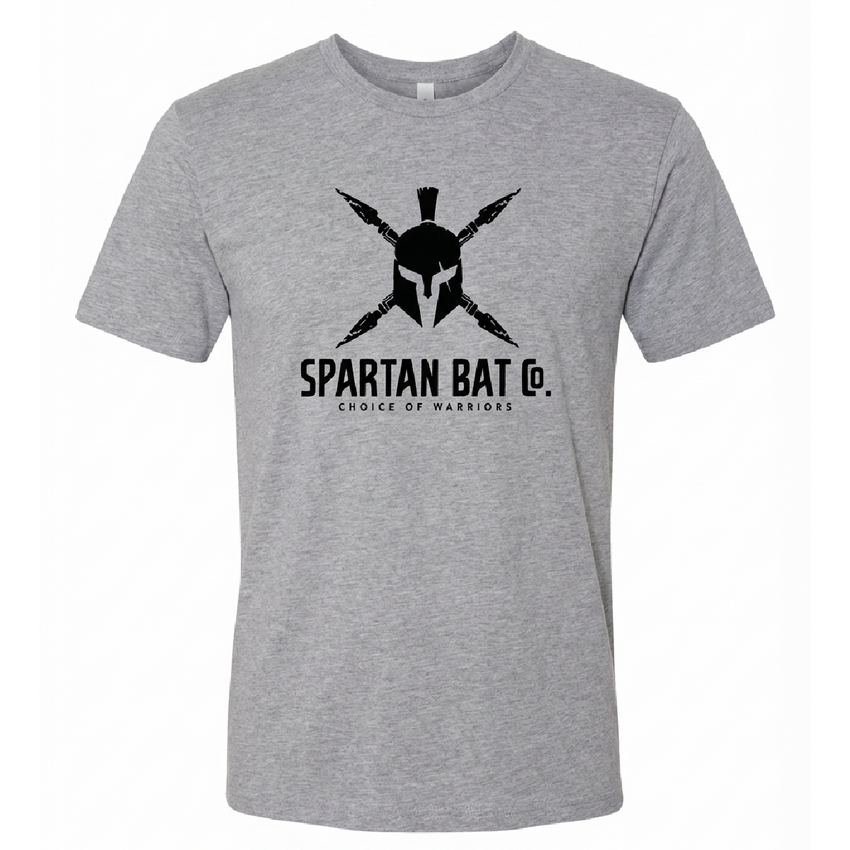 Gray t-shirt with Spartan logo and text on a white background