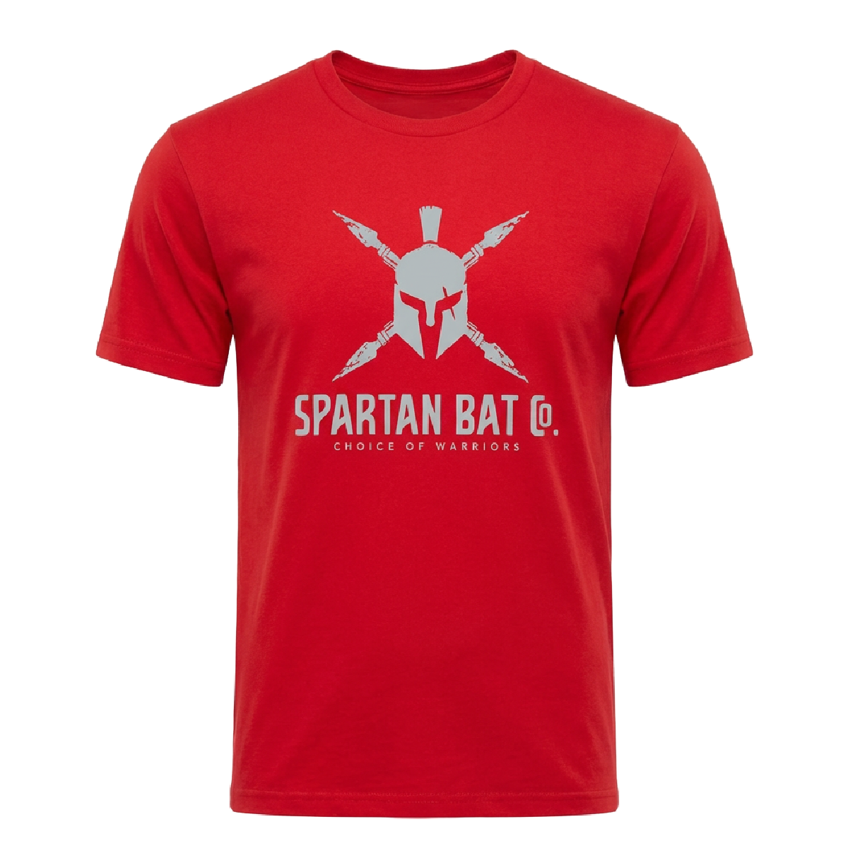 Red t-shirt with Spartan logo and text on a white background