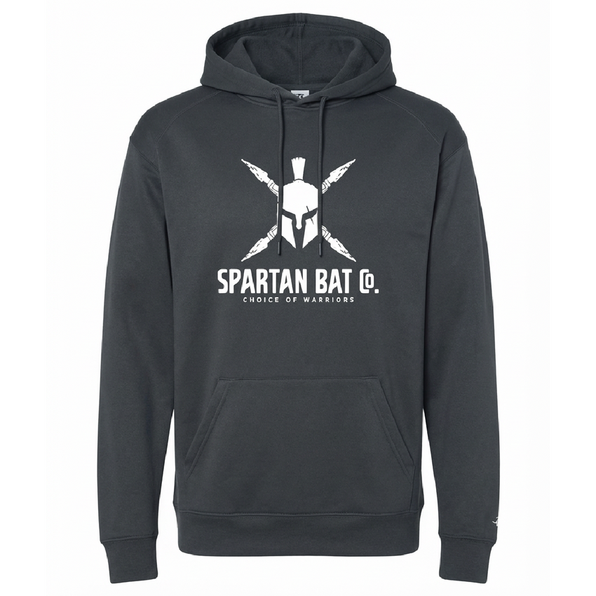 Black hoodie with Spartan logo and text on a white background